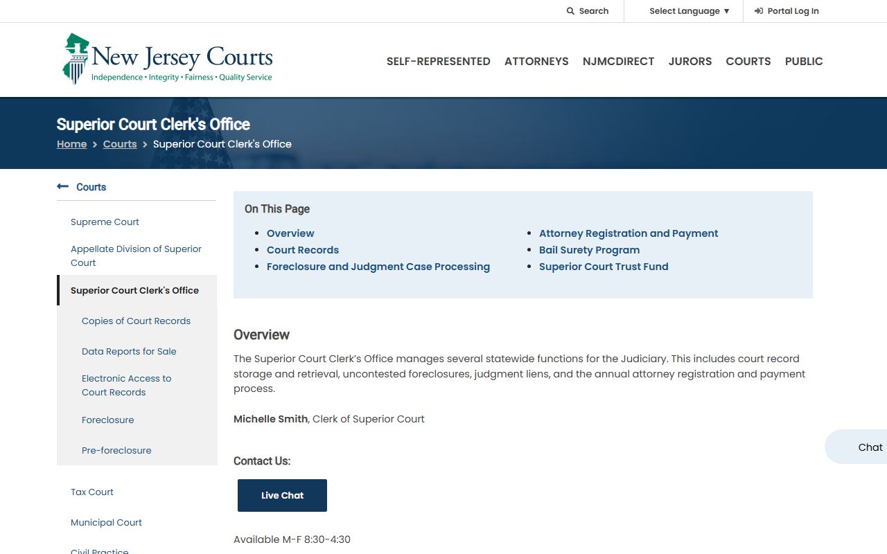 Superior Court Clerk's Office page for Passaic County court records