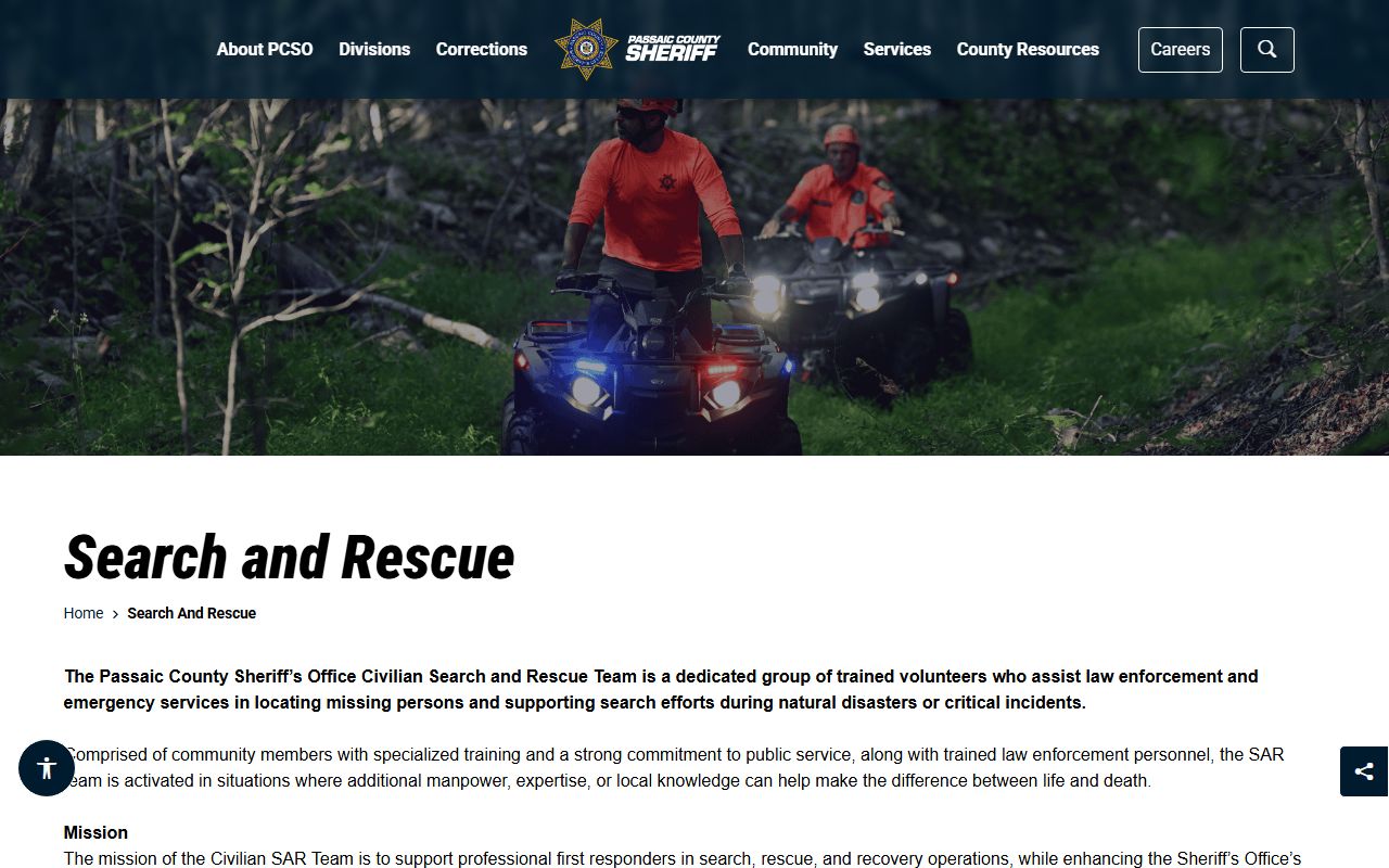 Passaic Sheriff Search and Rescue inquiry form for Passaic County records