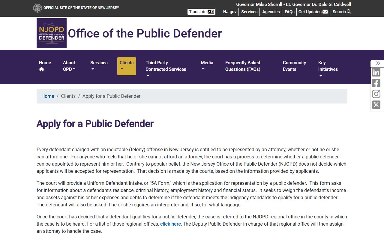 New Jersey Public Defender application information for Passaic County