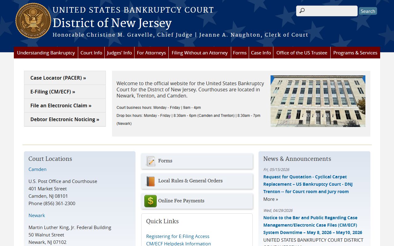 U.S. Bankruptcy Court for the District of New Jersey serving Passaic County