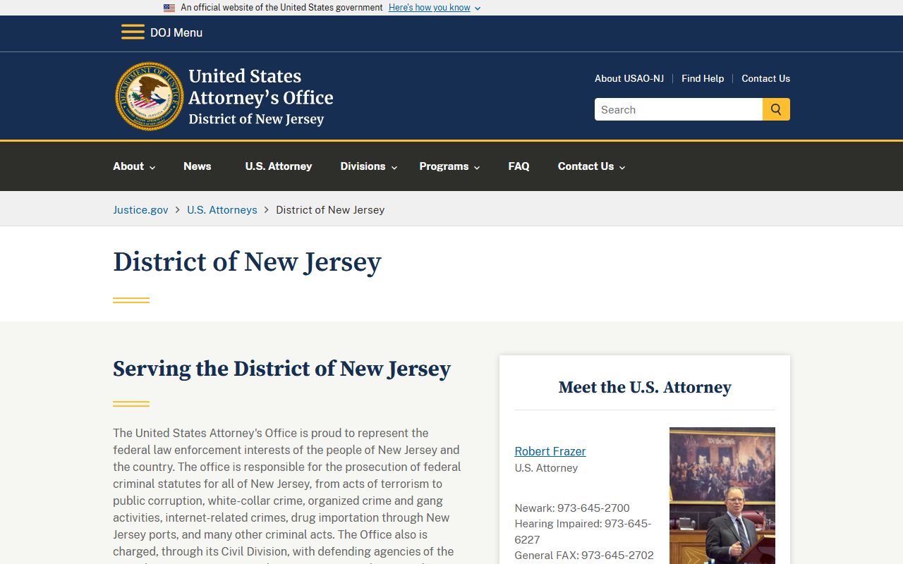 U.S. Attorney's Office for the District of New Jersey serving Passaic County