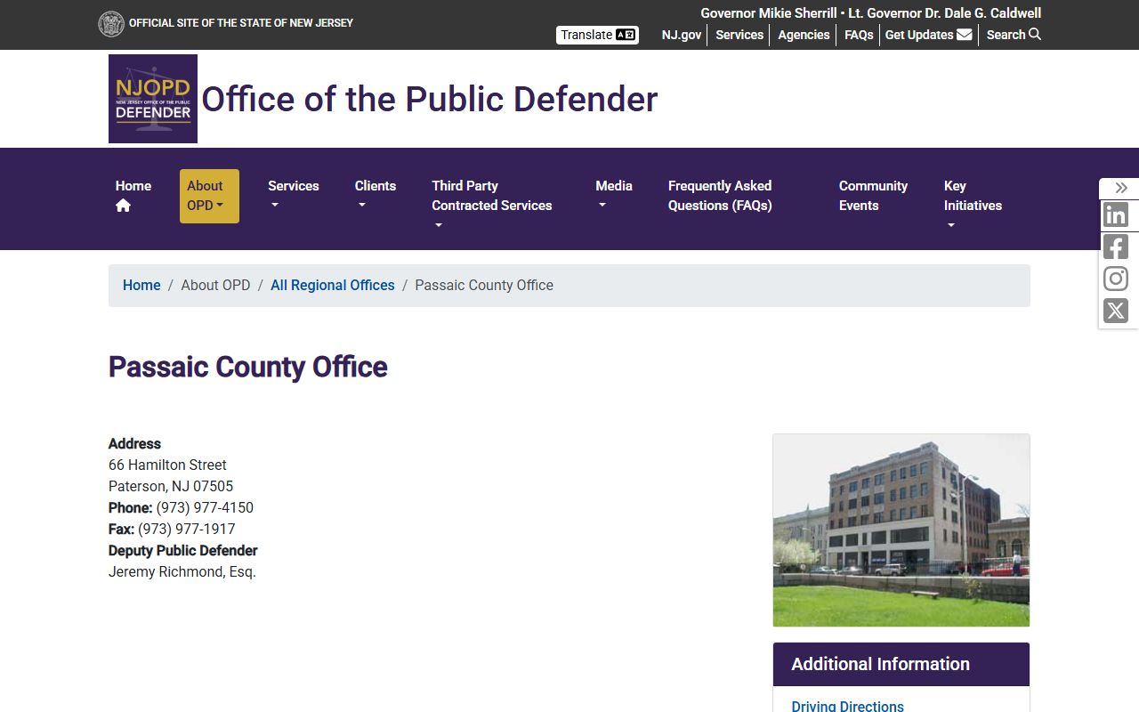 Public Defender Passaic regional office for Passaic County court records help