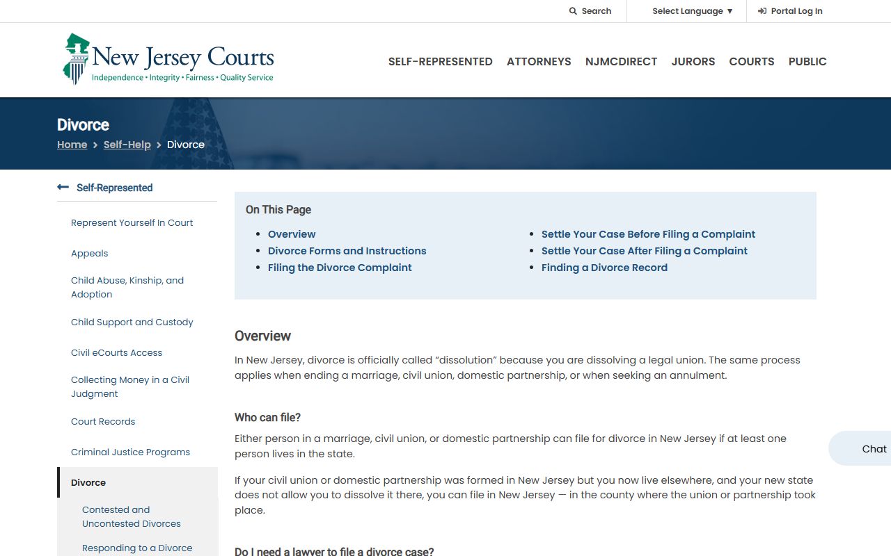 NJ Courts divorce self-help for Passaic County divorce records