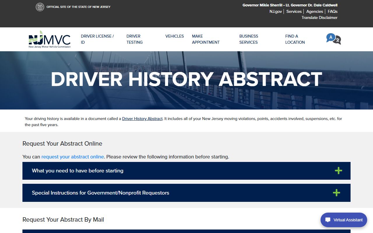 NJ MVC driver history abstracts for Passaic County public records