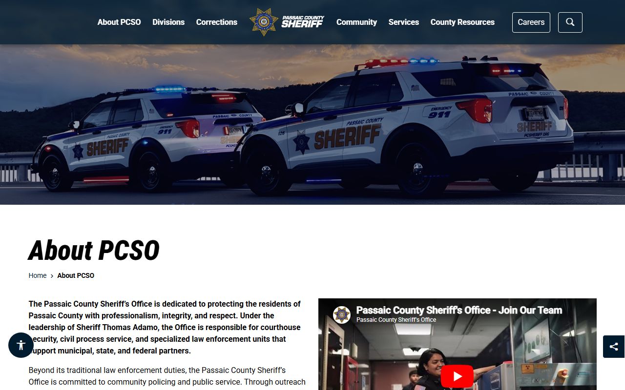 Passaic County Sheriff's Office about page for released inmate verification