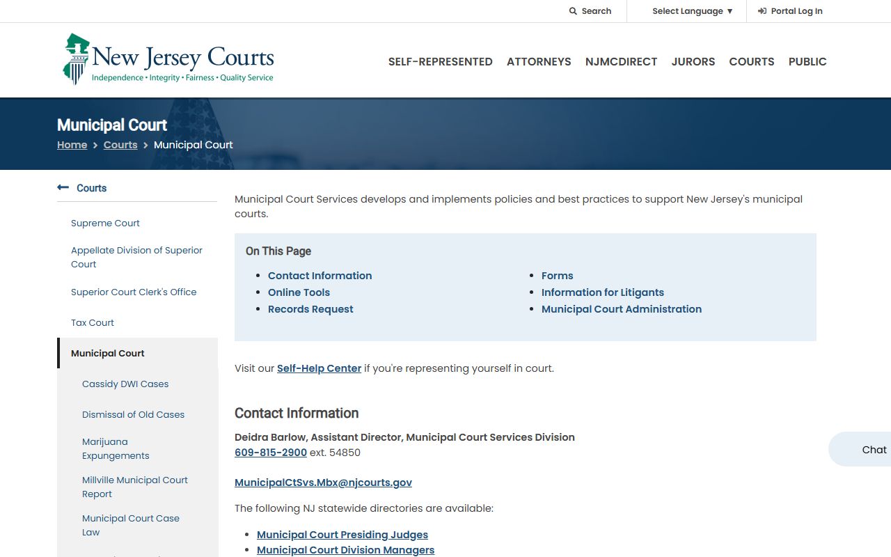 NJ Courts municipal court page for Passaic County traffic court records