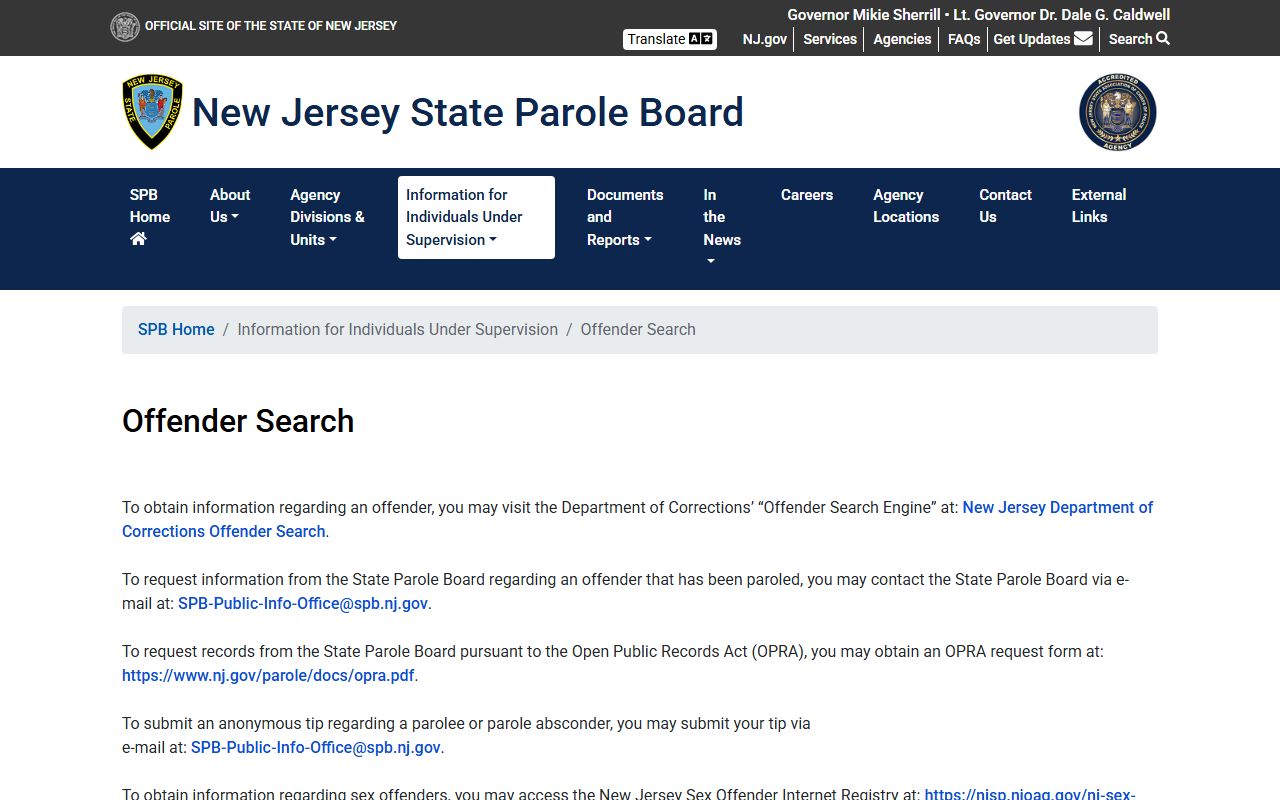 New Jersey State Parole Board offender search for Passaic County warrant and custody status